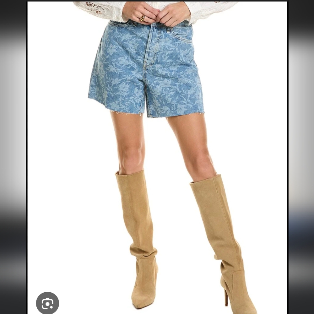 rag & bone Floral Print Blue Denim Shorts